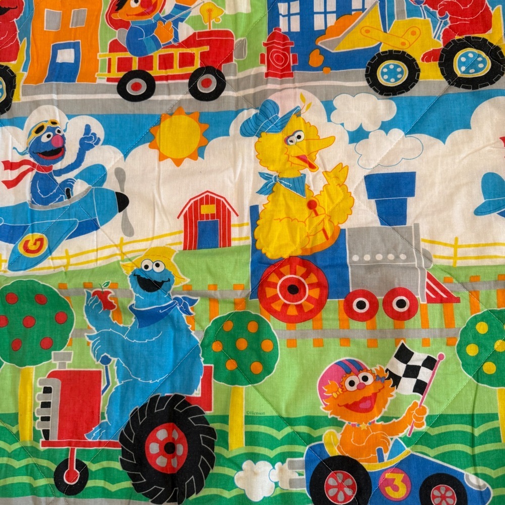 Vintage Sesame Street Quilt Blanket 43x 55 Big Bird, Elmo, Cookie Monster & Mor